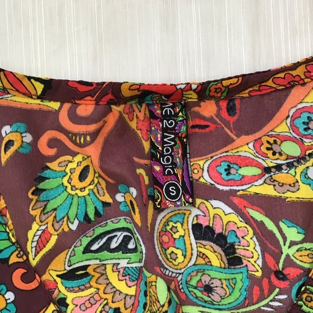 ME 2 MAGIC WOMEN FALL COLORFUL PAISLEY RUFFLE V-NECK LONG SLEEVE MAXI DRESS SZ S - Picture 10 of 10